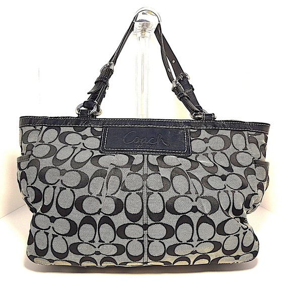 Coach Signature Black Gray East West Canvas w West Gallery pleats-canvas leather - Picture 1 of 11